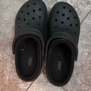 Black fuzzy crocs | slightly worn | women’s size 10 | men’s size 8